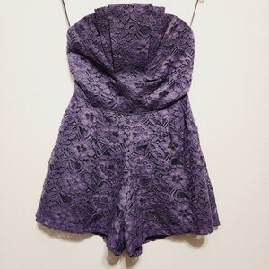 NWT Purple Floral Lace Strapless Romper